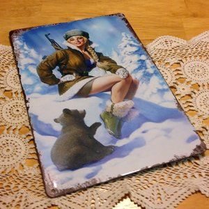 Sexy Huntress with Baby Bear Wall Art